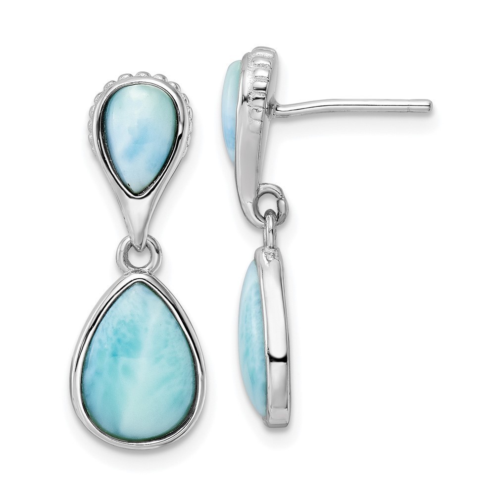 925 Sterling Silver Rhodium-plated Polished Pear Shape Larimar Dangle Earrings